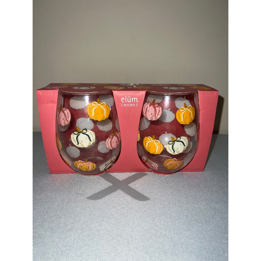 Elum Home Pumpkin Wine Tumbler Stemless Glass Fall Harvest 2pk 10oz